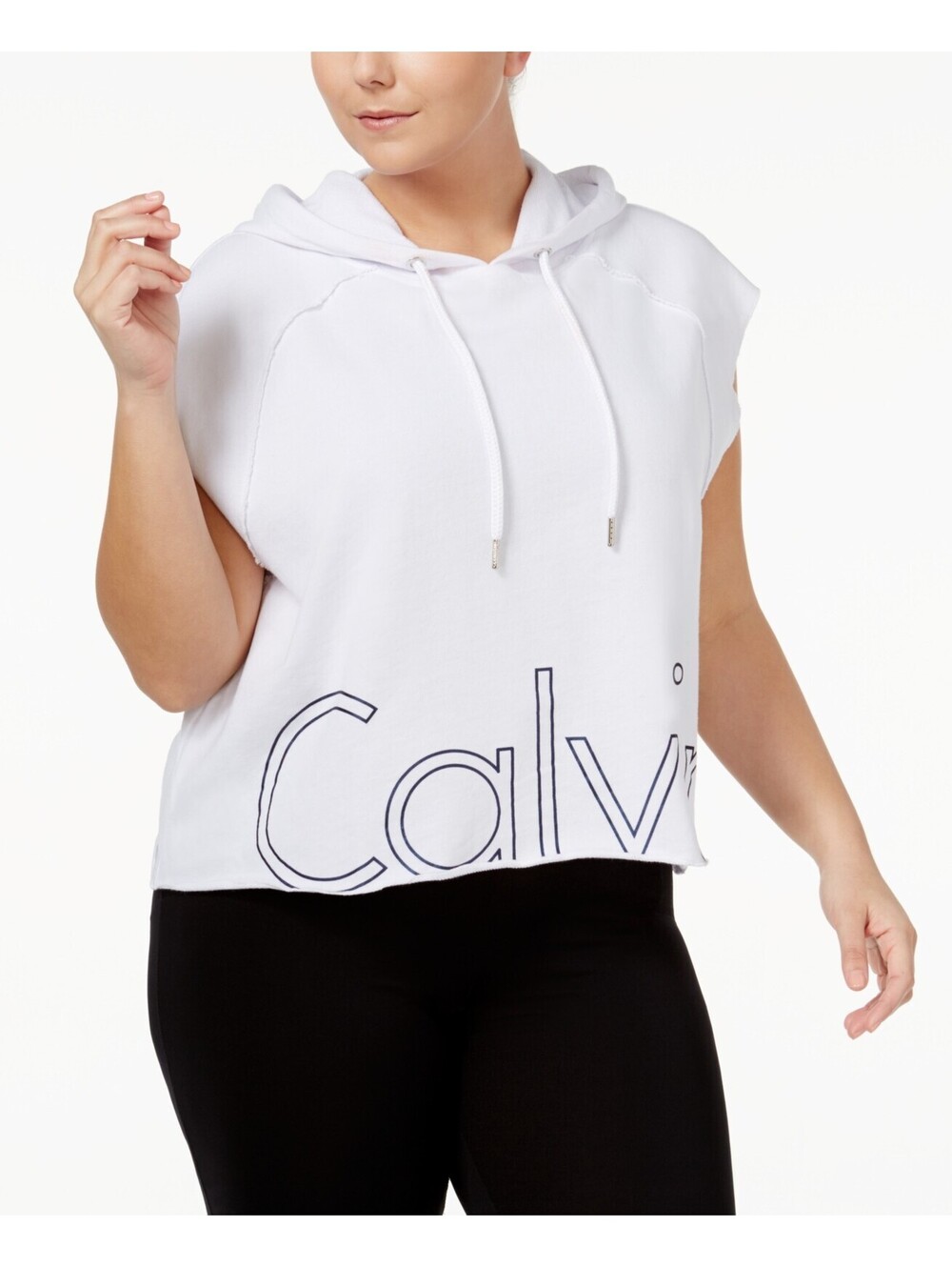 Calvin Klein Womens Plus Size Logo Sleeveless Cropped Hoodie Size 1X